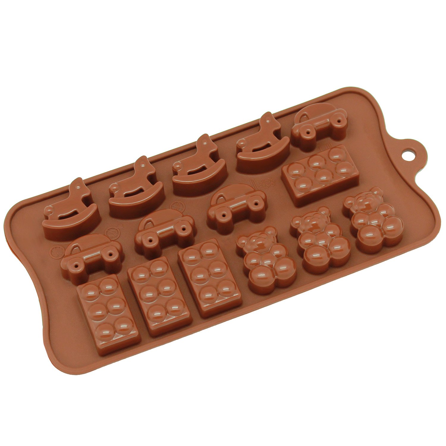 Freshware 15-Cavity Silicone Toy, Car, Block and Bear Chocolate, Candy and Gummy Mold